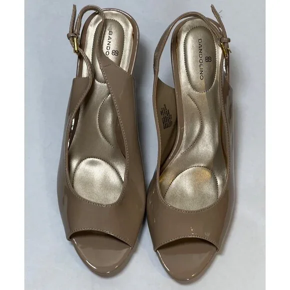 NEW Bandolino sz 10 Patent Taupe Tan 3.5" Heels Open Toe - Picture 6 of 8